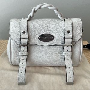 Mulberry Mini Alexa in White with White and Lawn Green Strap